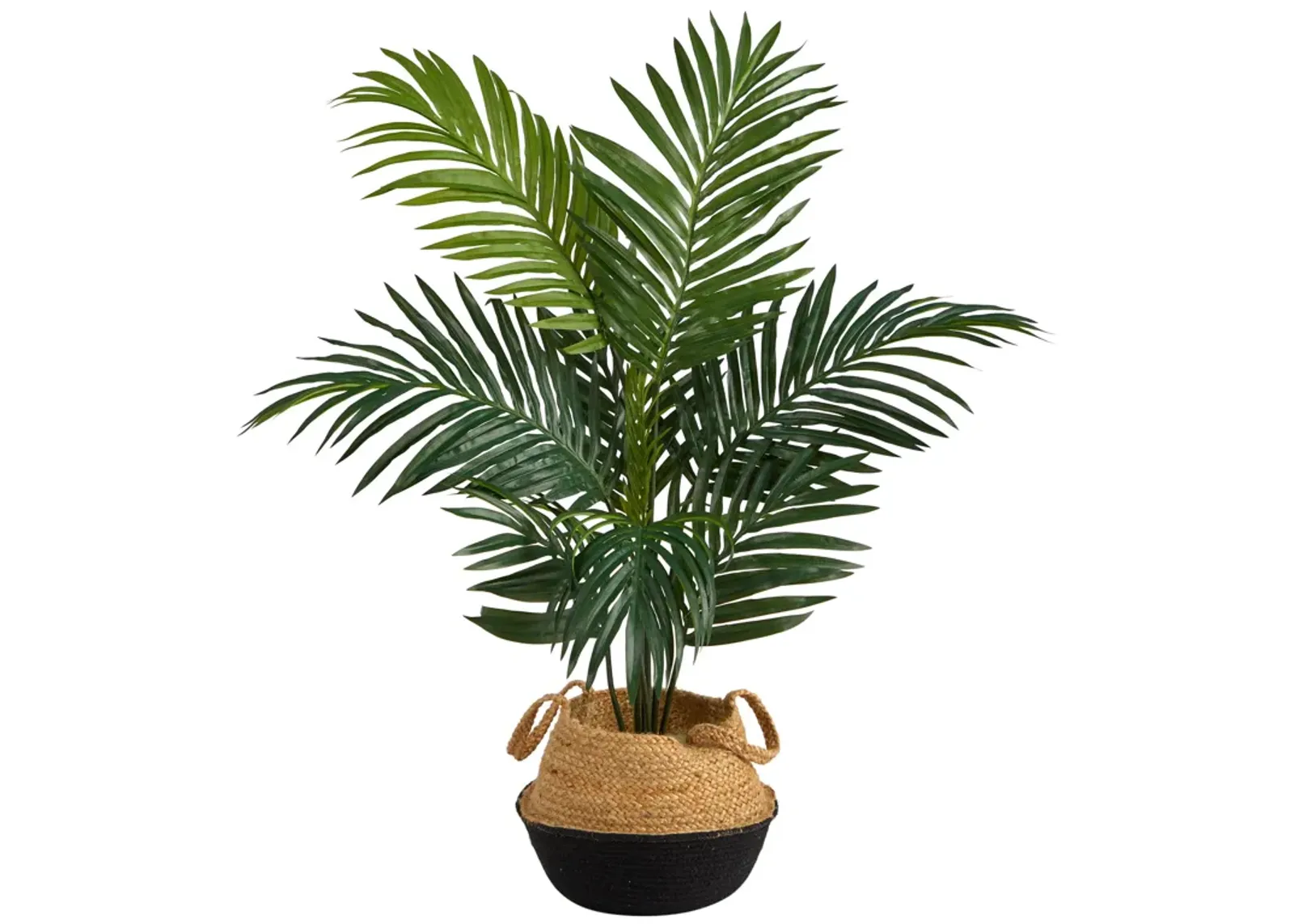 HomPlanti 4 Feet Kentia Palm Artificial Tree in Boho Chic Handmade Cotton & Jute Black Woven Planter