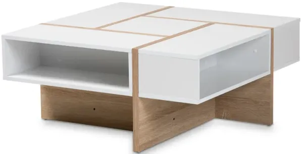 Baxton Studio Rasa Modern And Contemporary Two Tone White And Oak Finished Wood Coffee Table