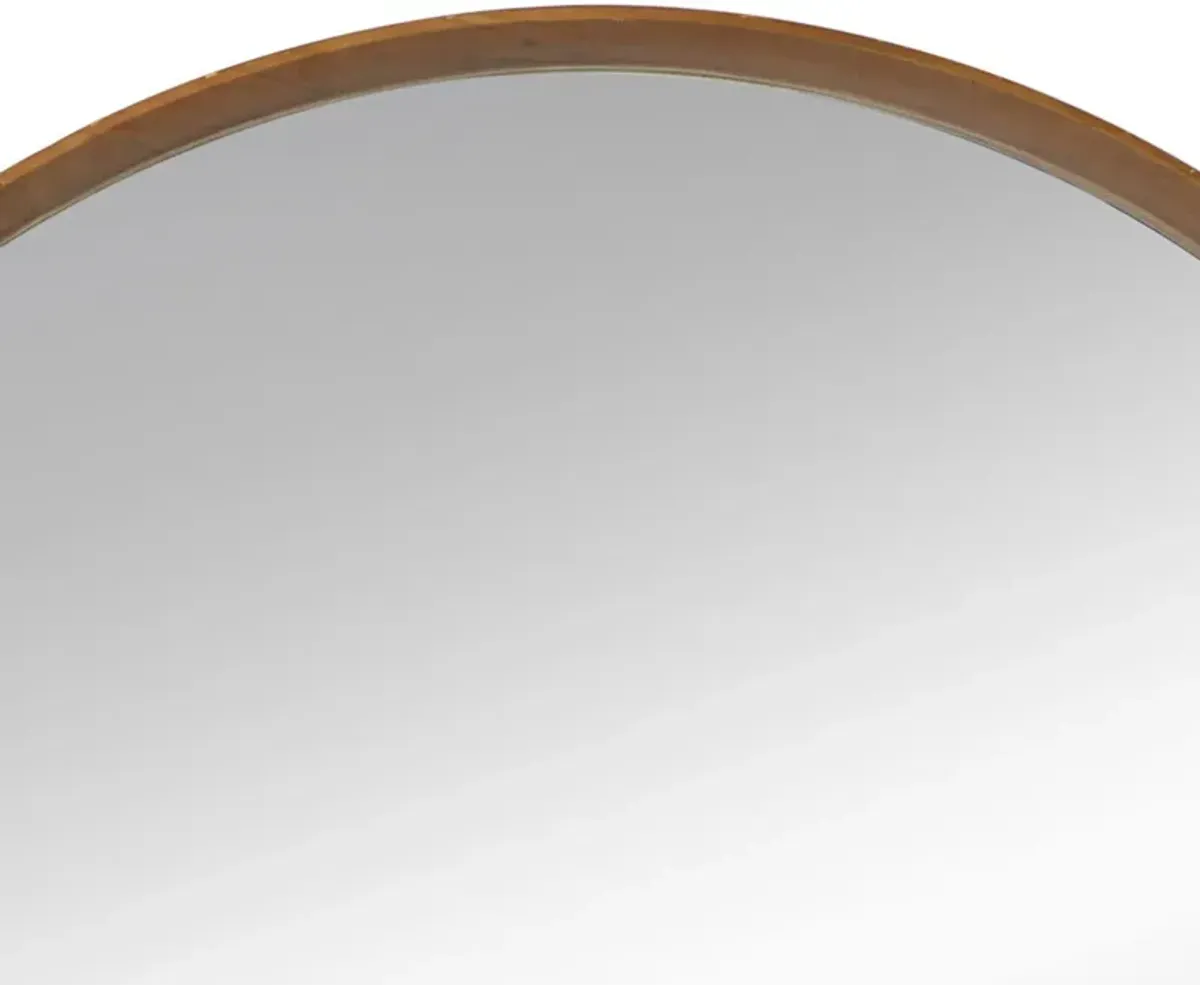 Roe 40 Inch Round Accent Mirror, Brown Pine Wood Frame, Wall Hung-Benzara