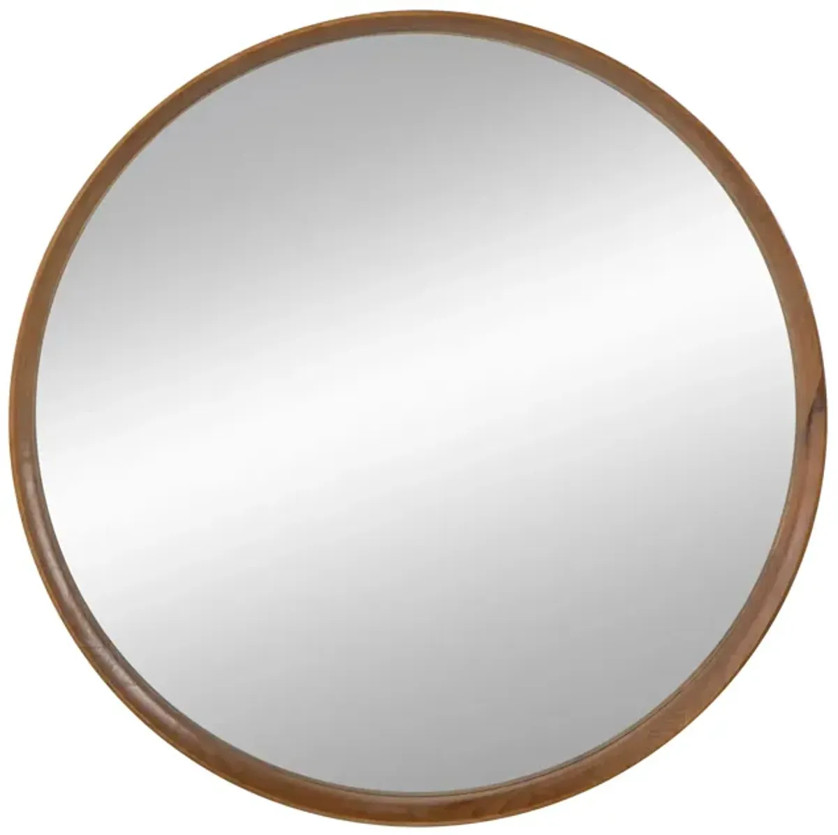 Roe 40 Inch Round Accent Mirror, Brown Pine Wood Frame, Wall Hung-Benzara