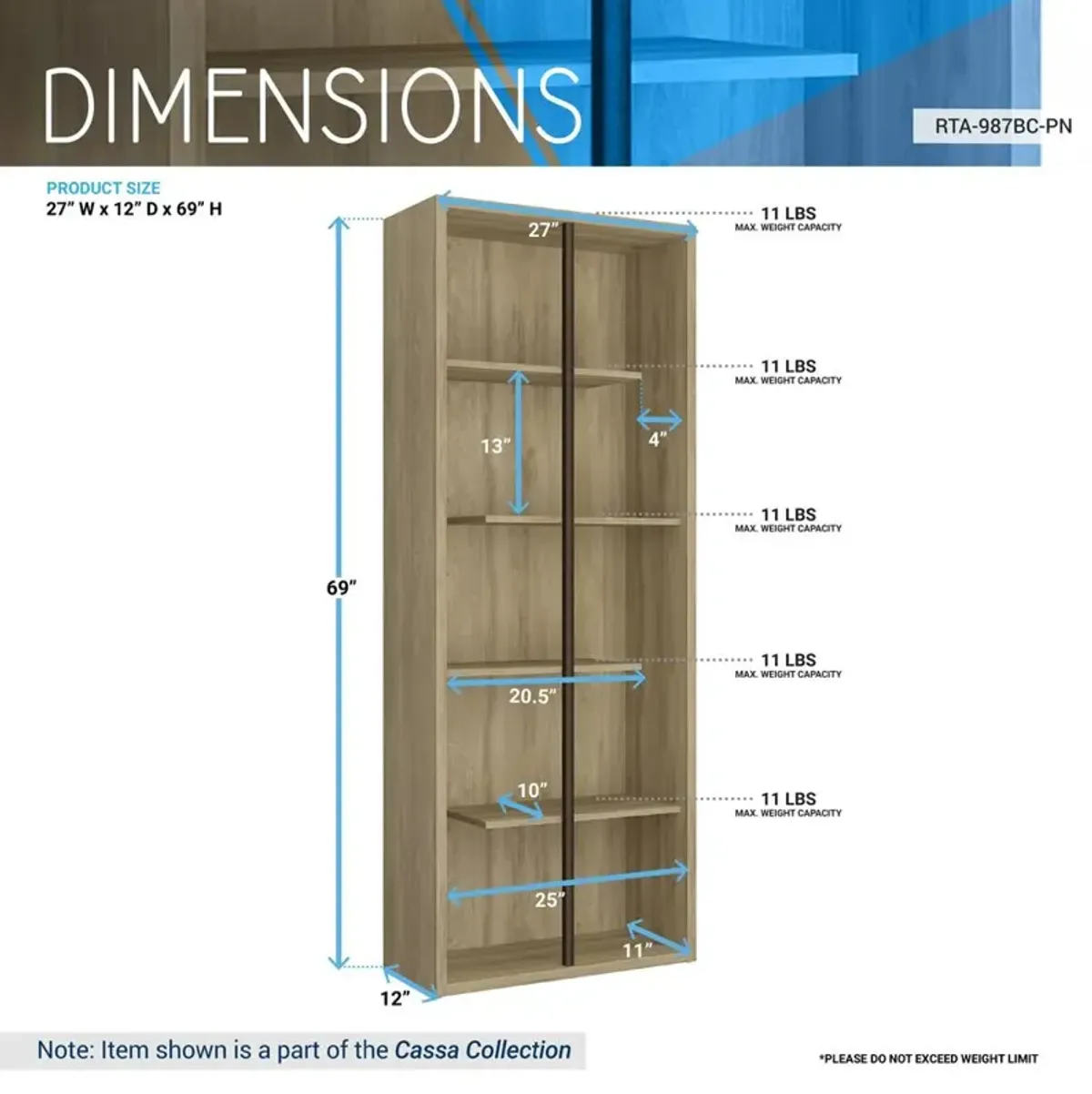 Techni Mobili Standard 5-Tier wooden bookcase, Pine