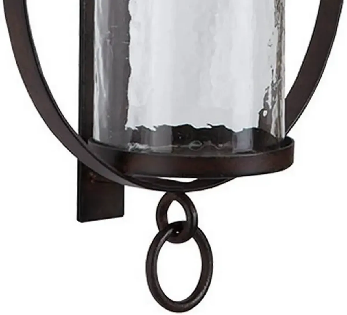 Metal Wall Sconce with Glass Hurricane and Chain Design Holder, Black-Benzara