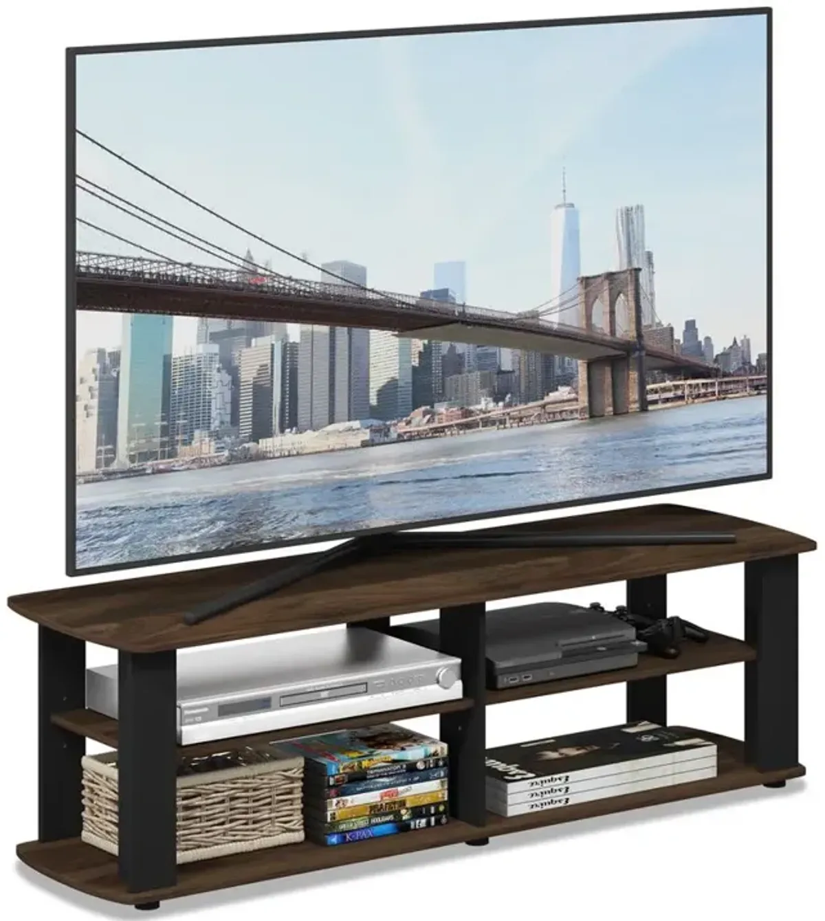 Furinno Nelly Entertainment Center TV Stand, Columbia Walnut/Black