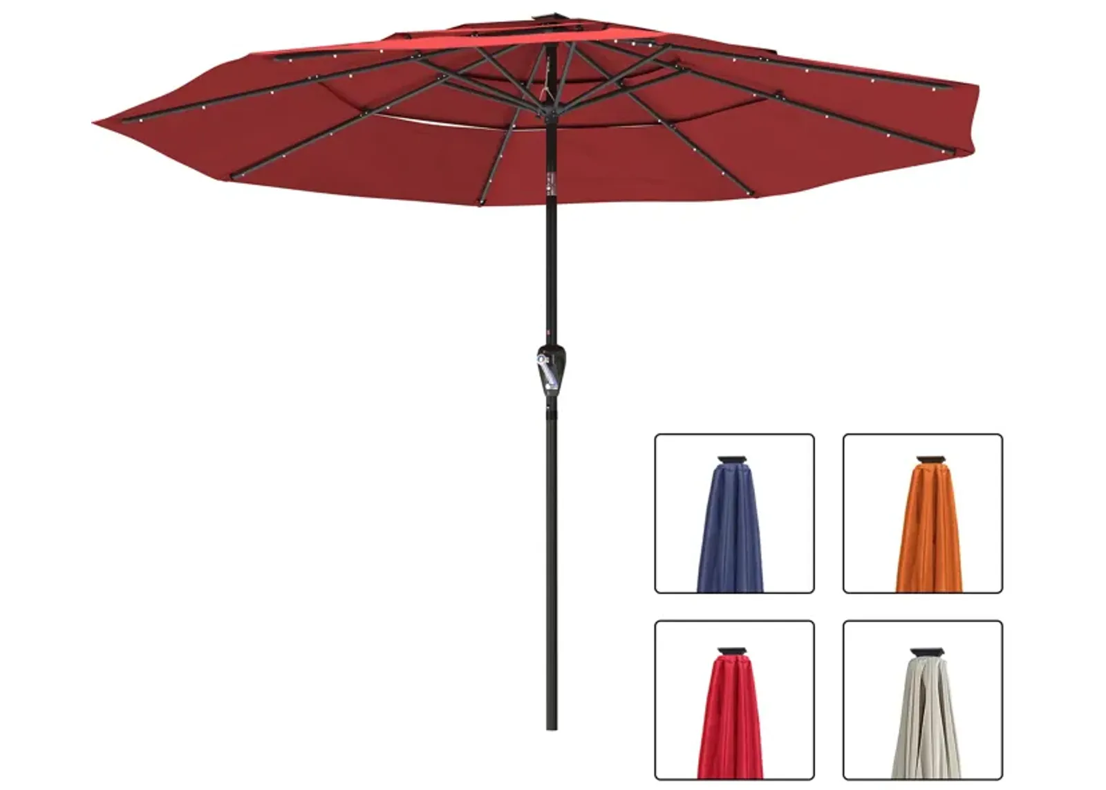 Mondawe 10 ft. 3-Tier Outdoor Patio Market Umbrella with Double Air Vent and Push Button With LED Light