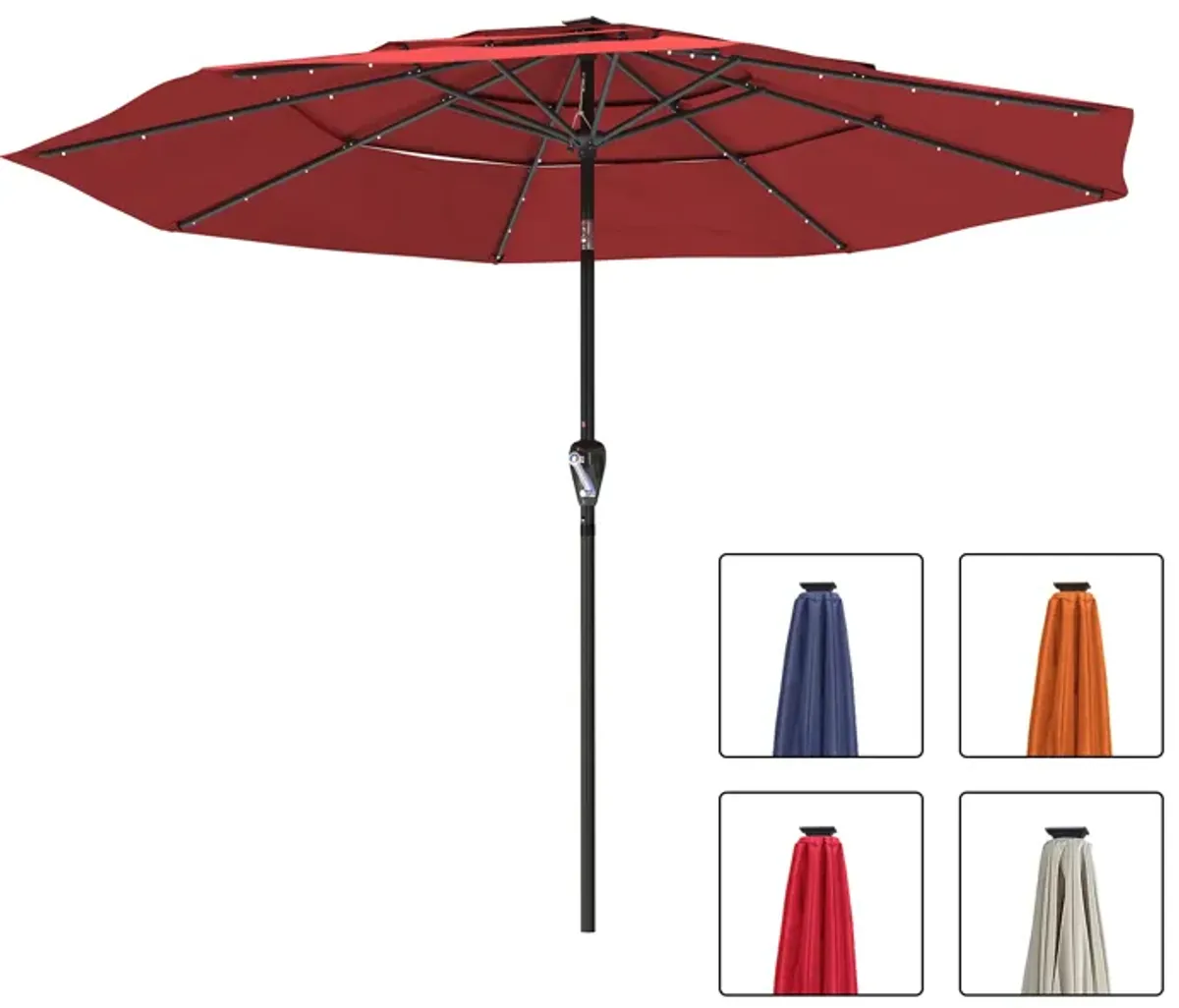 Mondawe 10 ft. 3-Tier Outdoor Patio Market Umbrella with Double Air Vent and Push Button With LED Light