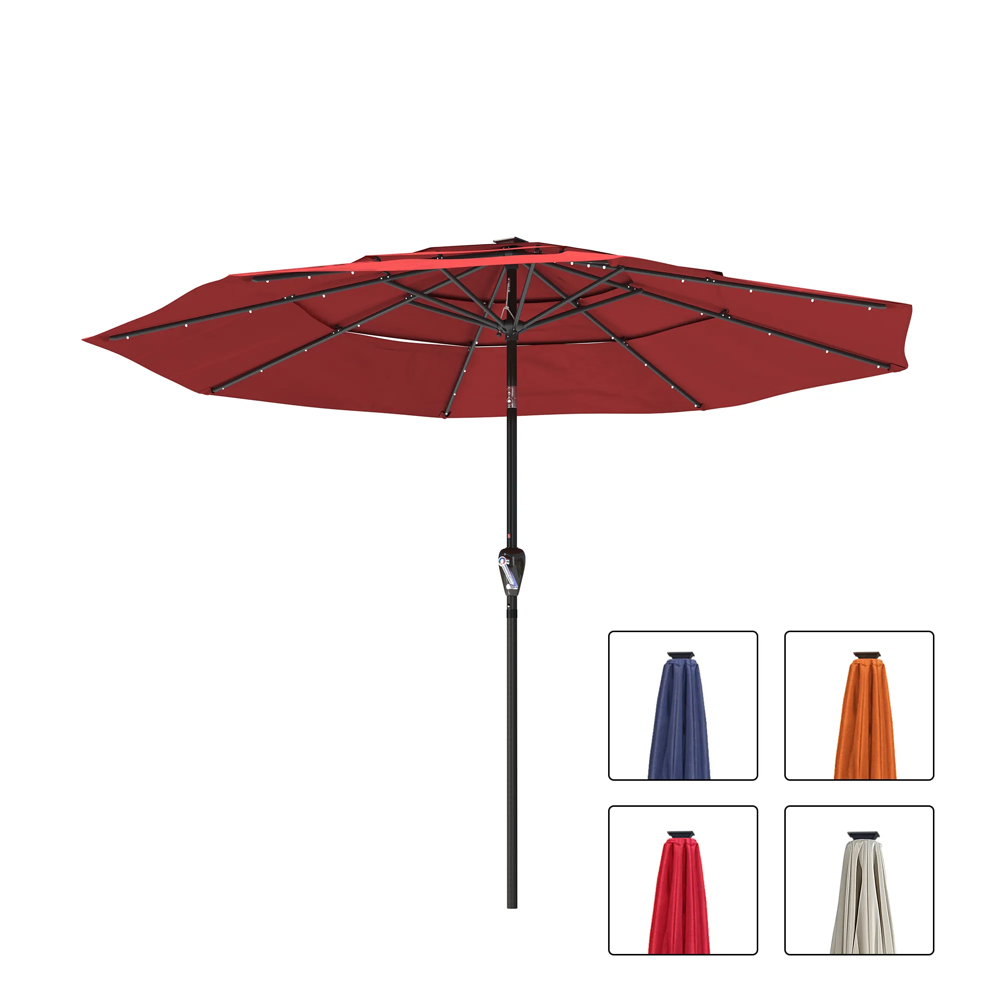 Mondawe 10 ft. 3-Tier Outdoor Patio Market Umbrella with Double Air Vent and Push Button With LED Light