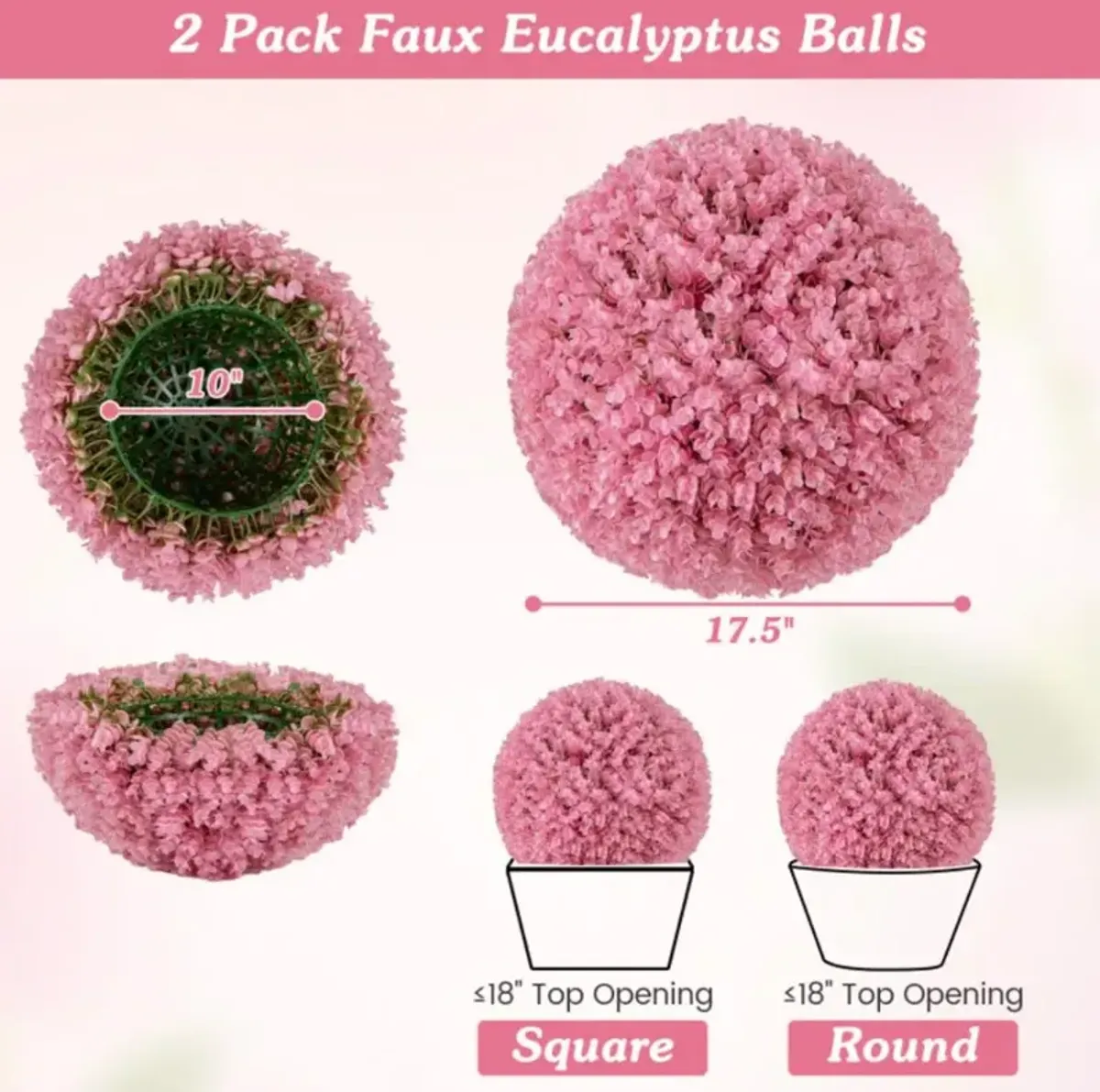 Hivvago 17.5 Inch 2 Pack Faux Eucalyptus Decorative Balls with 7 Layers Leaves