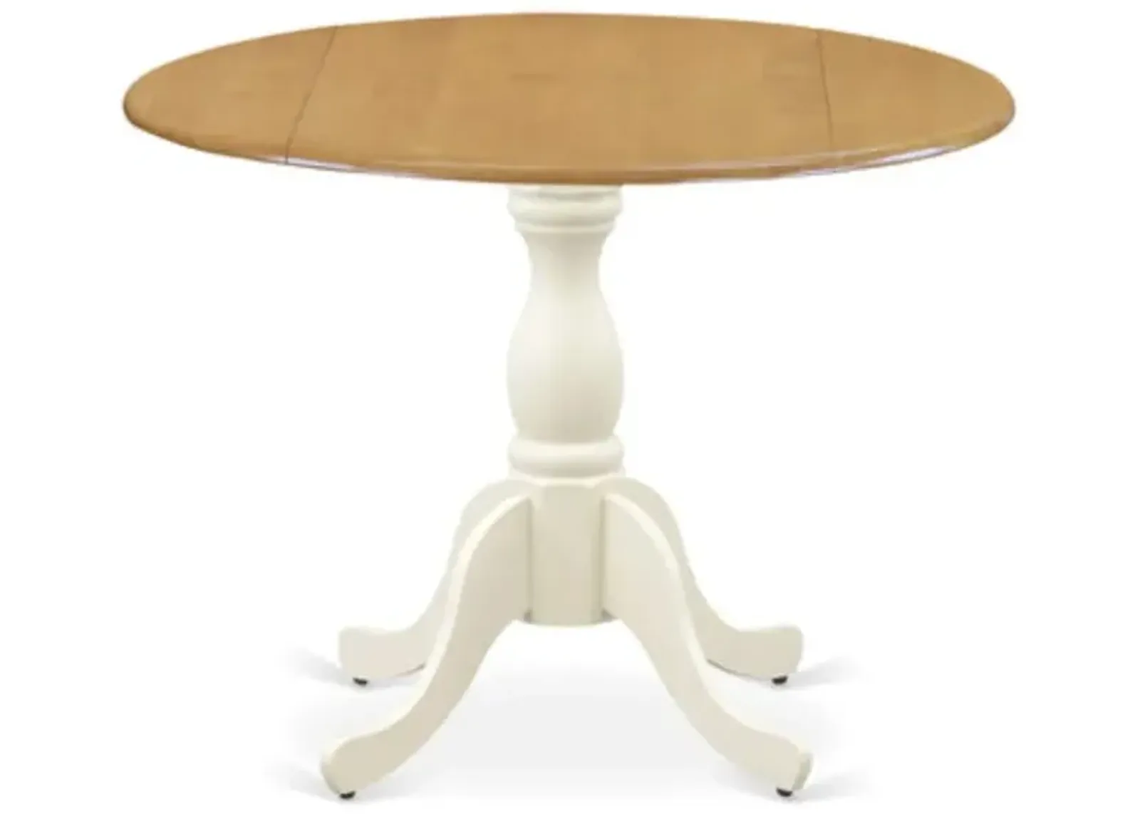 East West Furniture Wooden Dining Table with Drop Leaves - Oak Table Top and Linen White Pedestal Leg Finish