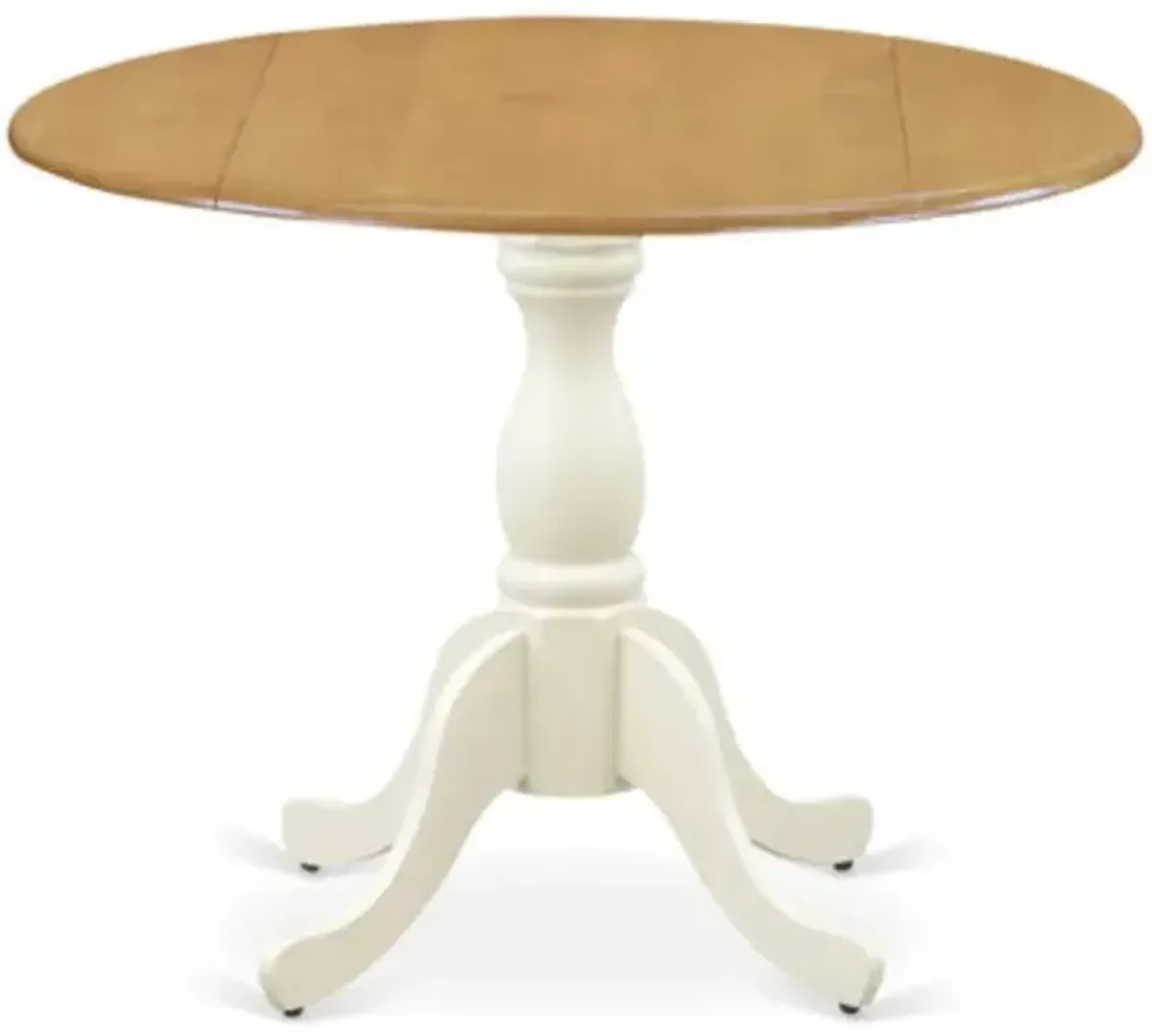 East West Furniture Wooden Dining Table with Drop Leaves - Oak Table Top and Linen White Pedestal Leg Finish