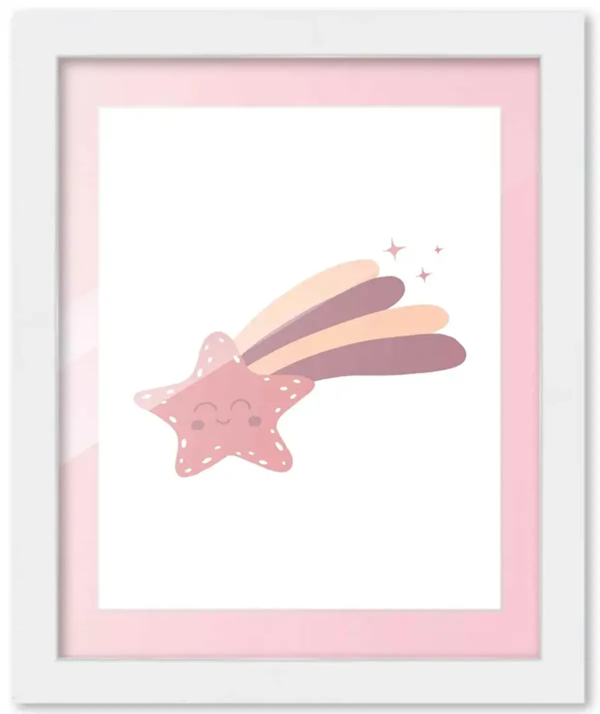 8x10 Framed Nursery Wall Art Boho Galaxy Shooting Star Poster in Pink with Soft Pink Mat in 10x12 White Wood Frame