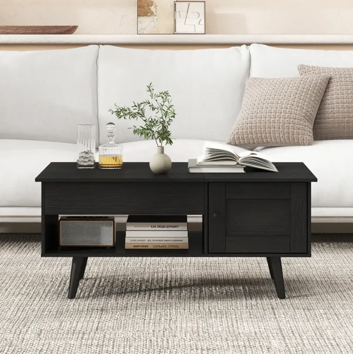 Lift Top Coffee Table with Storage and Hidden Compartment