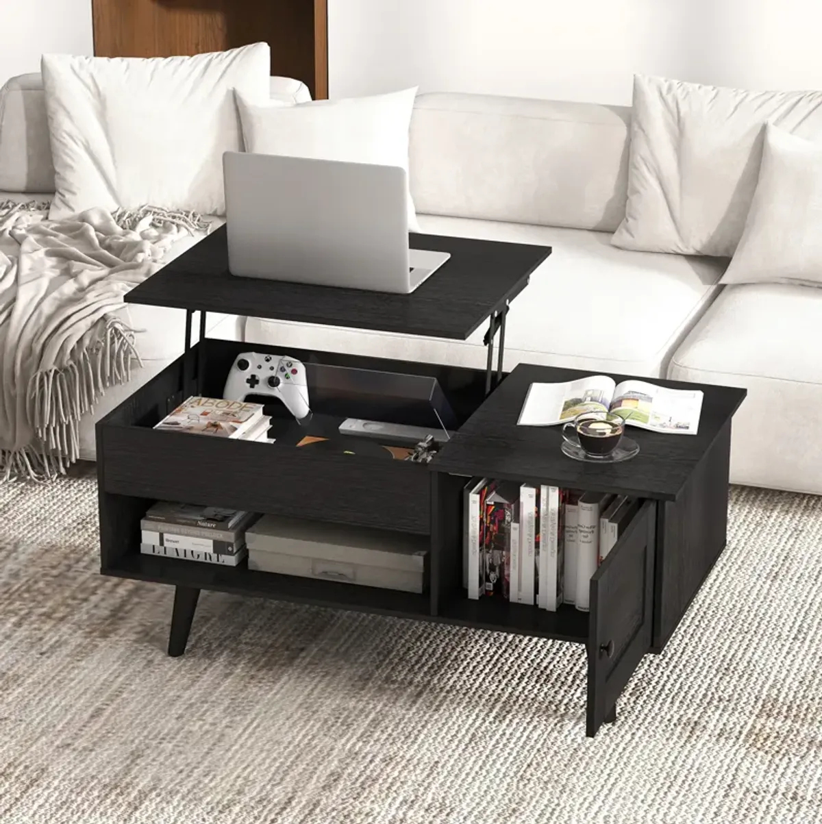 Lift Top Coffee Table with Storage and Hidden Compartment