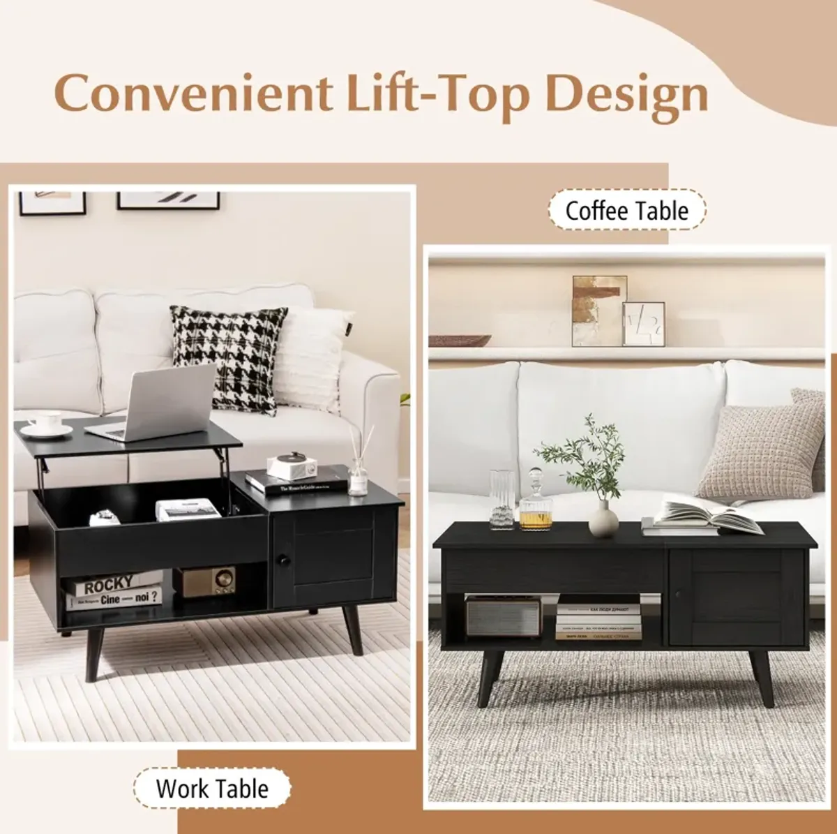 Lift Top Coffee Table with Storage and Hidden Compartment