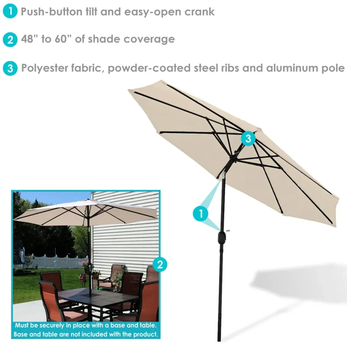 Sunnydaze 9 ft Aluminum Patio Umbrella with Tilt and Crank