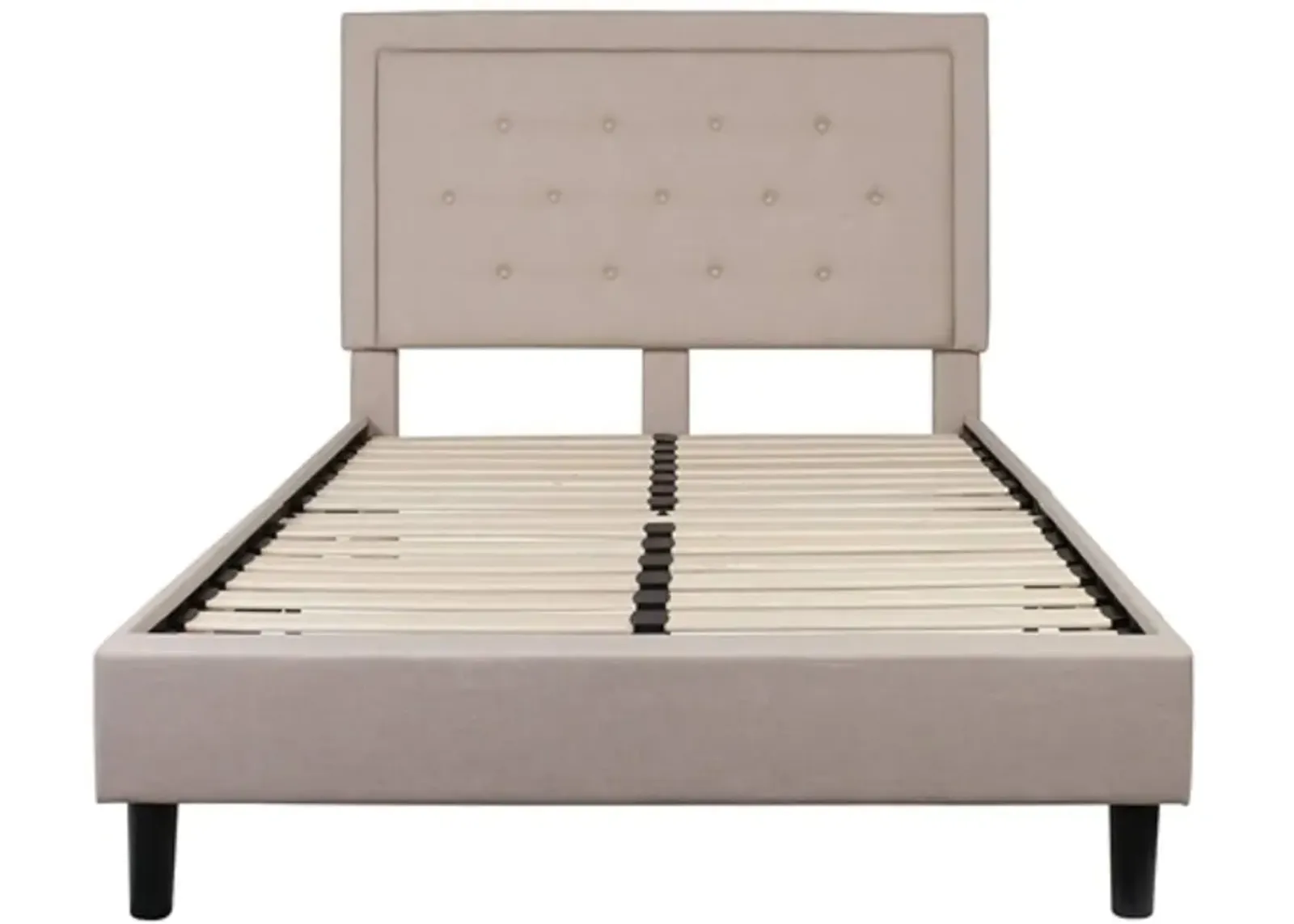 Full Beige Fabric Upholstered Platform Bed Frame with Tufted Headboard