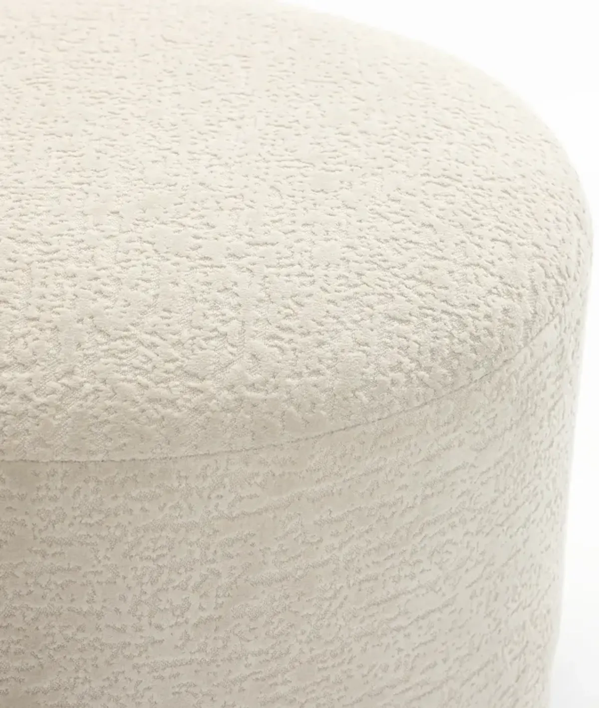 LuxenHome Upholstered Cream Modern Round Ottoman