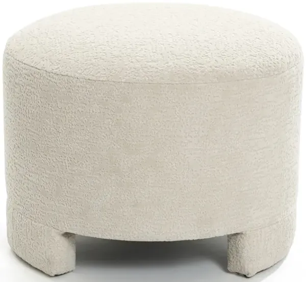LuxenHome Upholstered Cream Modern Round Ottoman