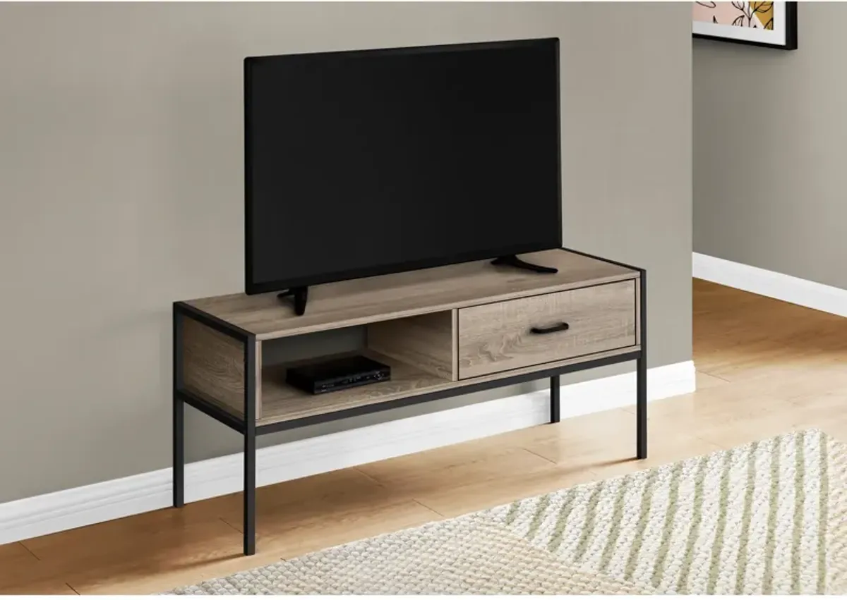 Monarch Specialties I 2876 Tv Stand, 48 Inch, Console, Media Entertainment Center, Storage Drawer, Living Room, Bedroom, Laminate, Metal, Brown, Black, Contemporary, Modern