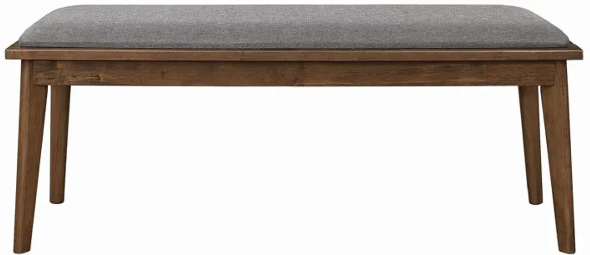 Fabric Upholstered Wooden Bench with Chamfered Legs, Gray and Brown-Benzara