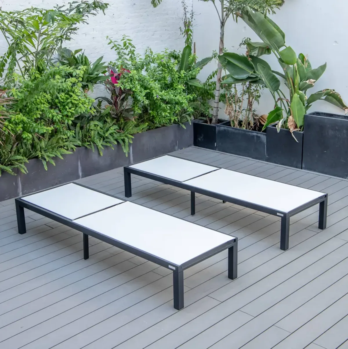 LeisureMod Marlin Patio Chaise Lounge Chair With Black Aluminum Frame, Set of 2