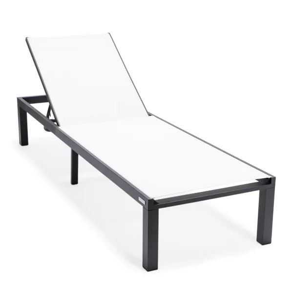 LeisureMod Marlin Patio Chaise Lounge Chair With Black Aluminum Frame, Set of 2