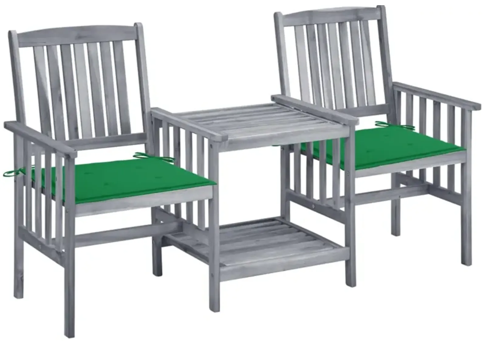 vidaXL Patio Chairs with Tea Table and Cushions Solid Acacia Wood