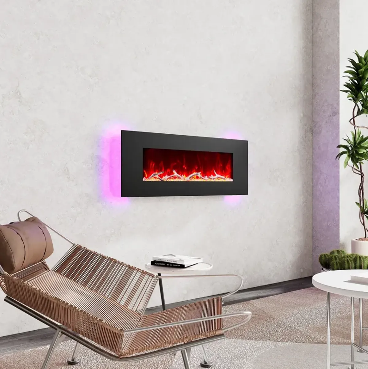 50 Inch 1500W Wall-Mount Fireplace with Multicolor Flame