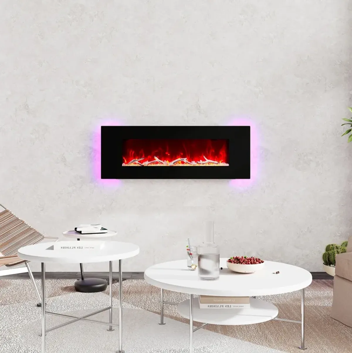 50 Inch 1500W Wall-Mount Fireplace with Multicolor Flame