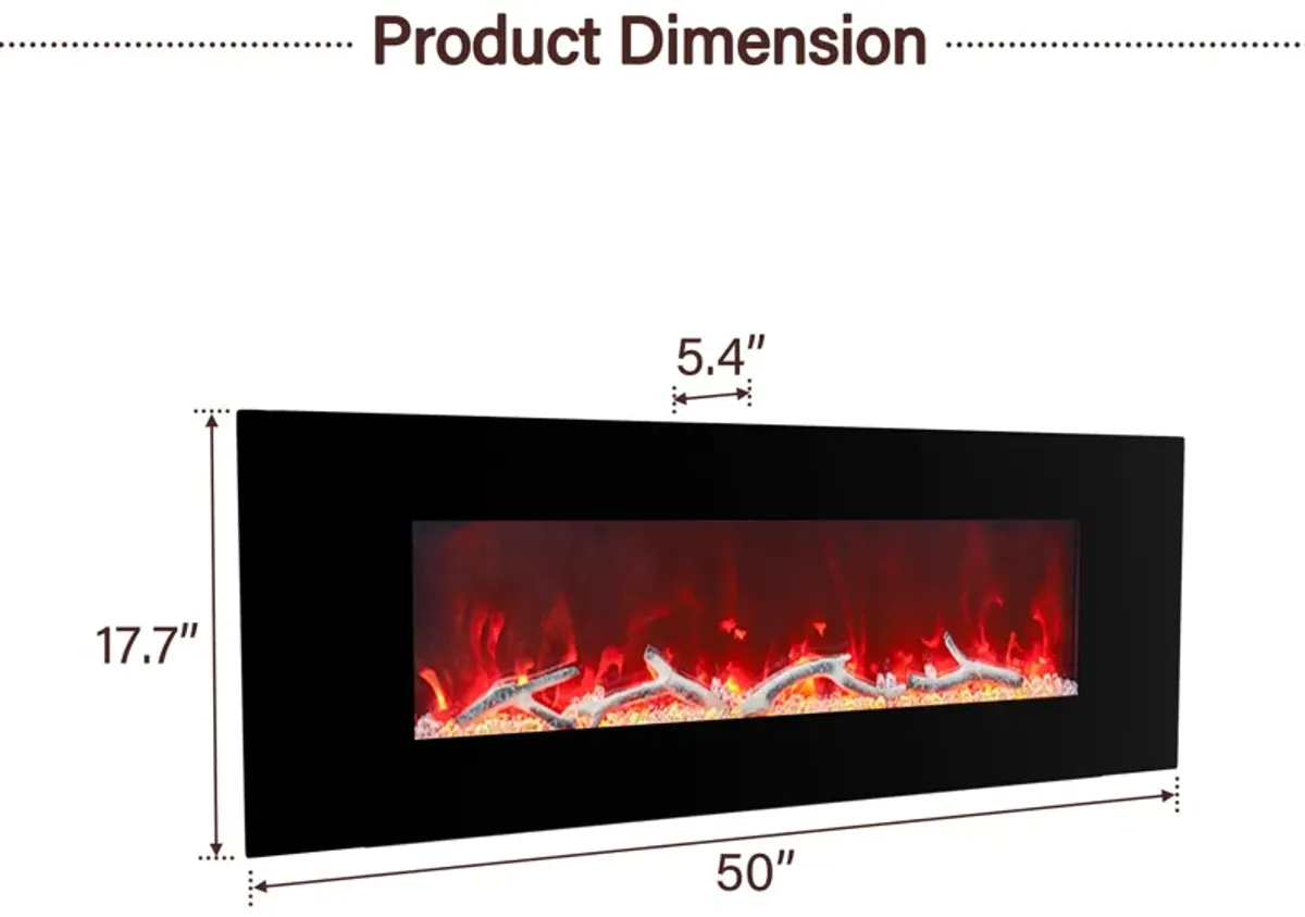 50 Inch 1500W Wall-Mount Fireplace with Multicolor Flame