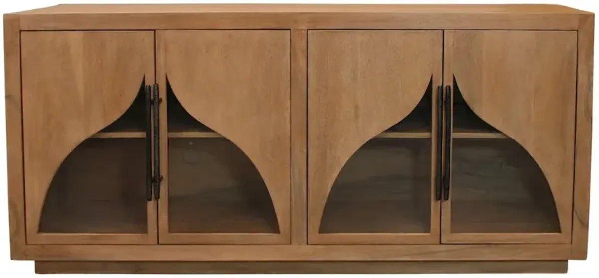 Alex Hamilton Kate 4-Door Sideboard with Solid Wood, Acacia, Iron Handles, Natural Finish
