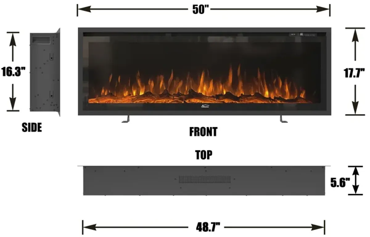 50 in. Recessed Wall-Mounted Freestanding Multifunction Electric Fireplace