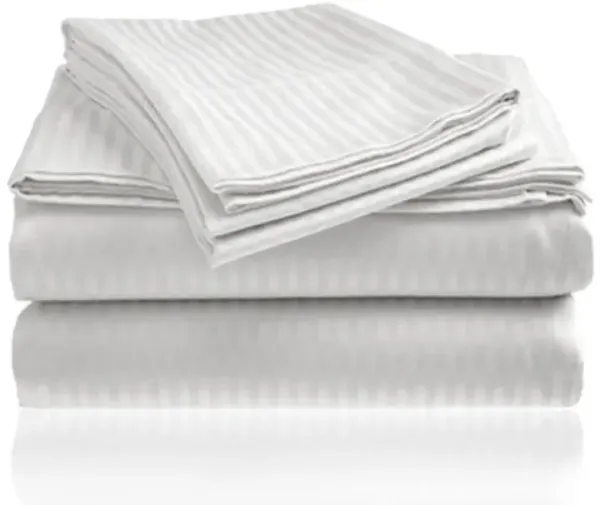 Embossed 1800 Series Wrinkle Resistant Ultra Soft Stripe Premium All Season Bed Sheet Set, King, White