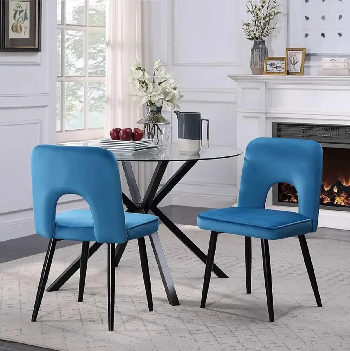 Nancy Chair (2 per box)- Teal Velvet/Black legs