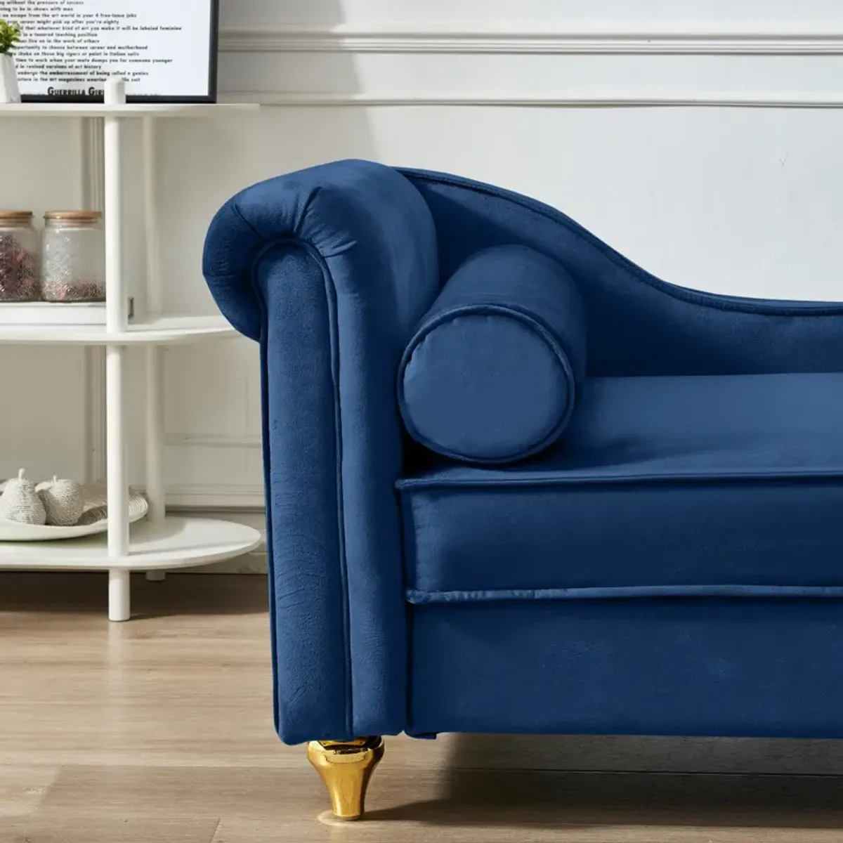 Modern Upholstery Chaise Lounge Chair With Storage Velvet (Navy Blue)