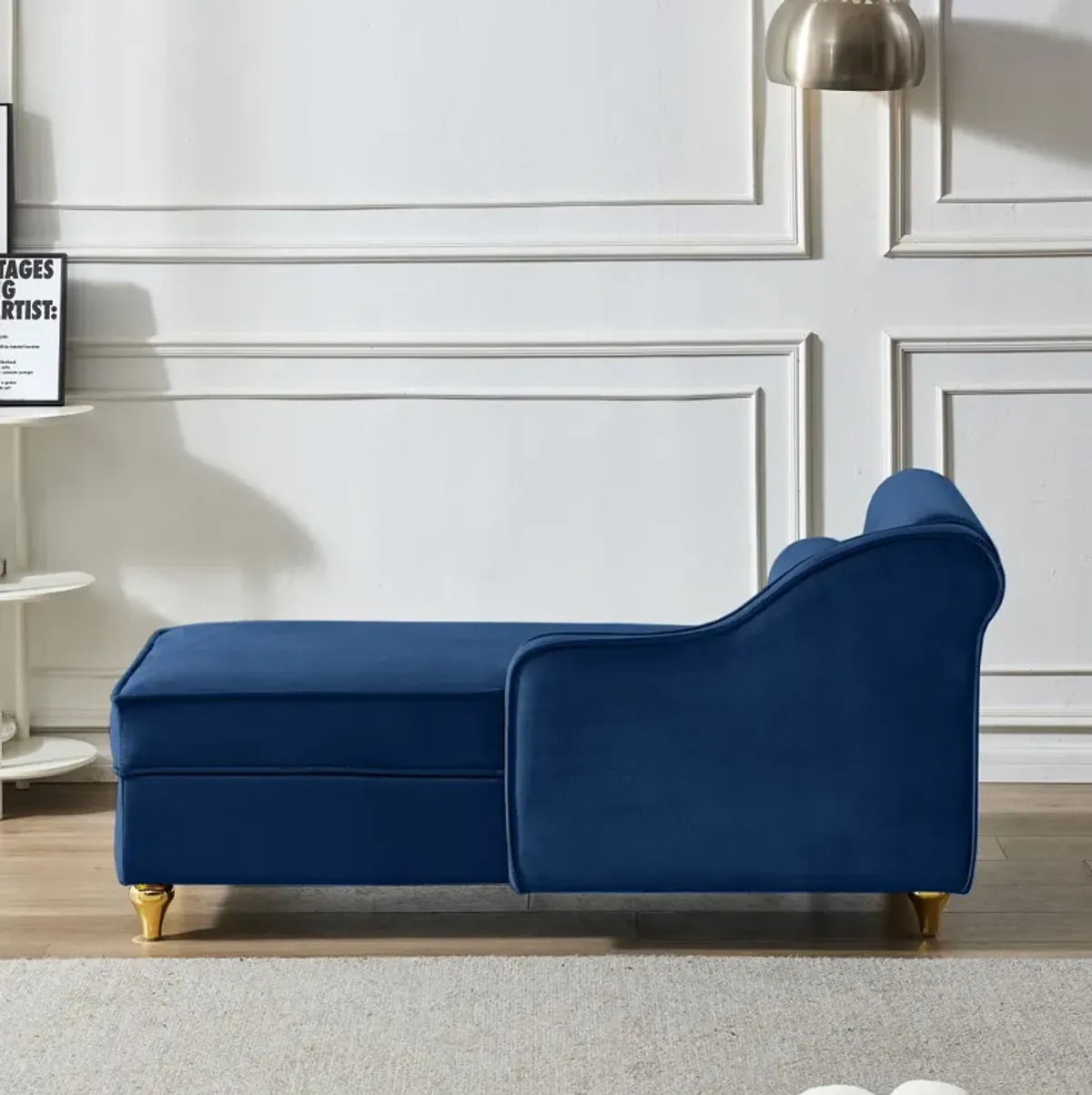 Modern Upholstery Chaise Lounge Chair With Storage Velvet (Navy Blue)