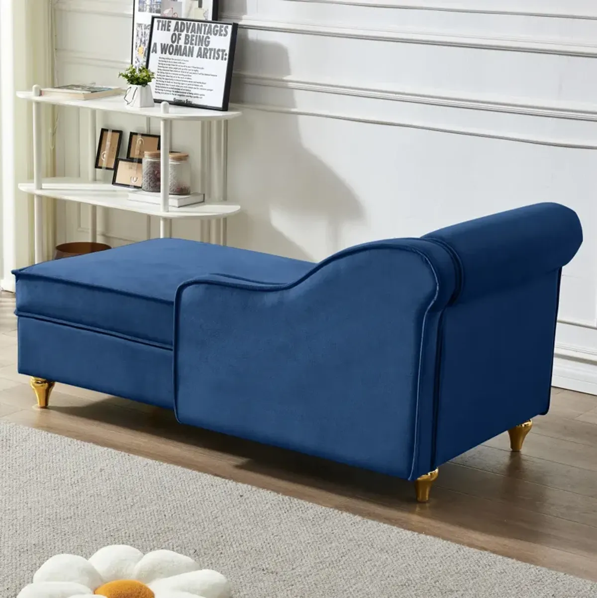 Modern Upholstery Chaise Lounge Chair With Storage Velvet (Navy Blue)