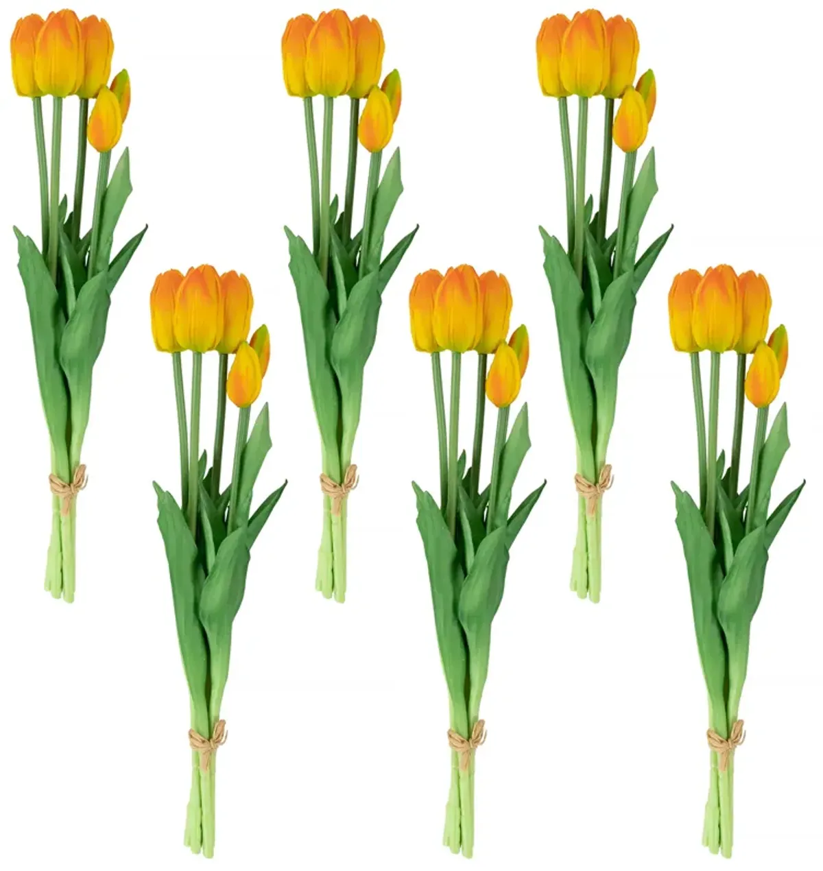 Set of 6 Yellow and Orange Tulip Artificial Floral Bundles  18"