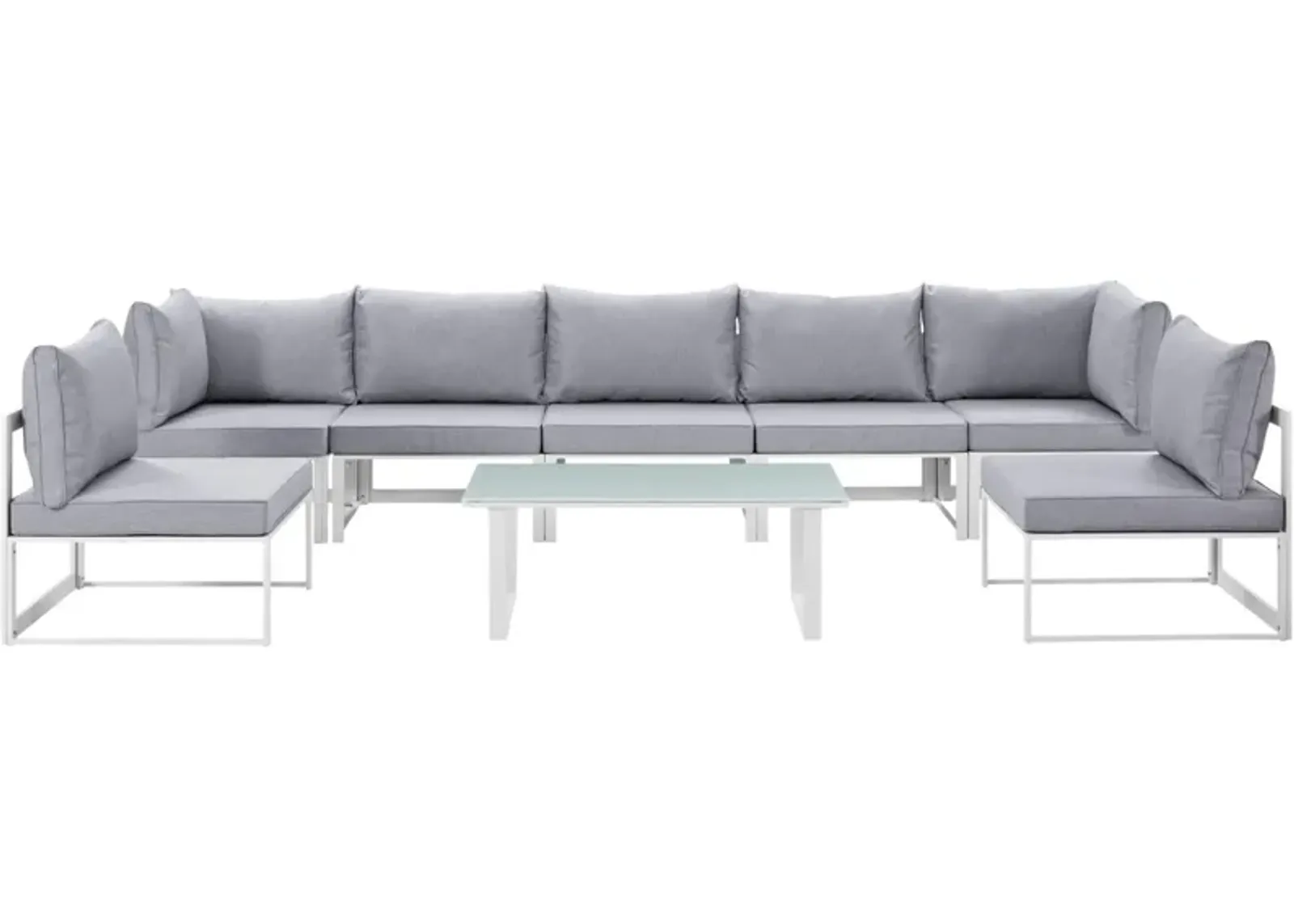 Fortuna Outdoor Patio Collection: 9-Piece Sectional Sofa Set - Contemporary Luxury for Outdoor Lounge Spaces - Durable Aluminum Frame - All-Weather Cushions - White Gray