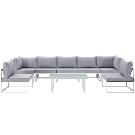 Fortuna Outdoor Patio Collection: 9-Piece Sectional Sofa Set - Contemporary Luxury for Outdoor Lounge Spaces - Durable Aluminum Frame - All-Weather Cushions - White Gray