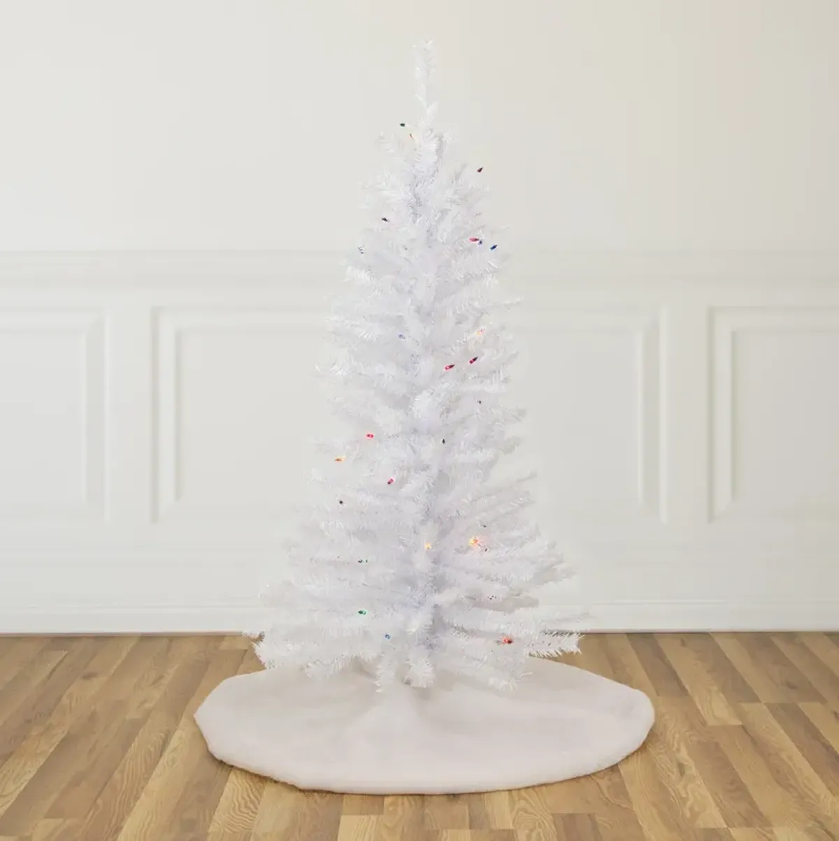 4' Pre-Lit Woodbury White Pine Slim Artificial Christmas Tree  Multi Lights