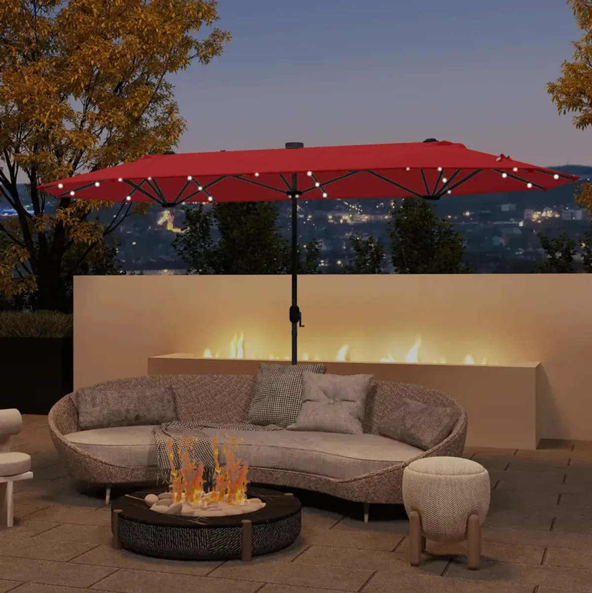 Double-Sided Patio Umbrella with Solar Lights for Garden, Pool, and Backyard Shade