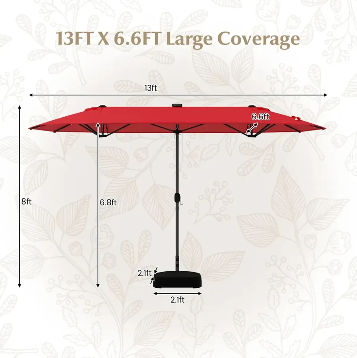 Double-Sided Patio Umbrella with Solar Lights for Garden, Pool, and Backyard Shade