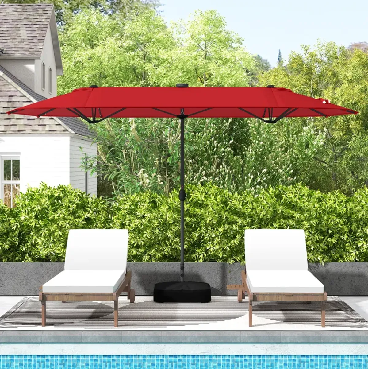 Double-Sided Patio Umbrella with Solar Lights for Garden, Pool, and Backyard Shade