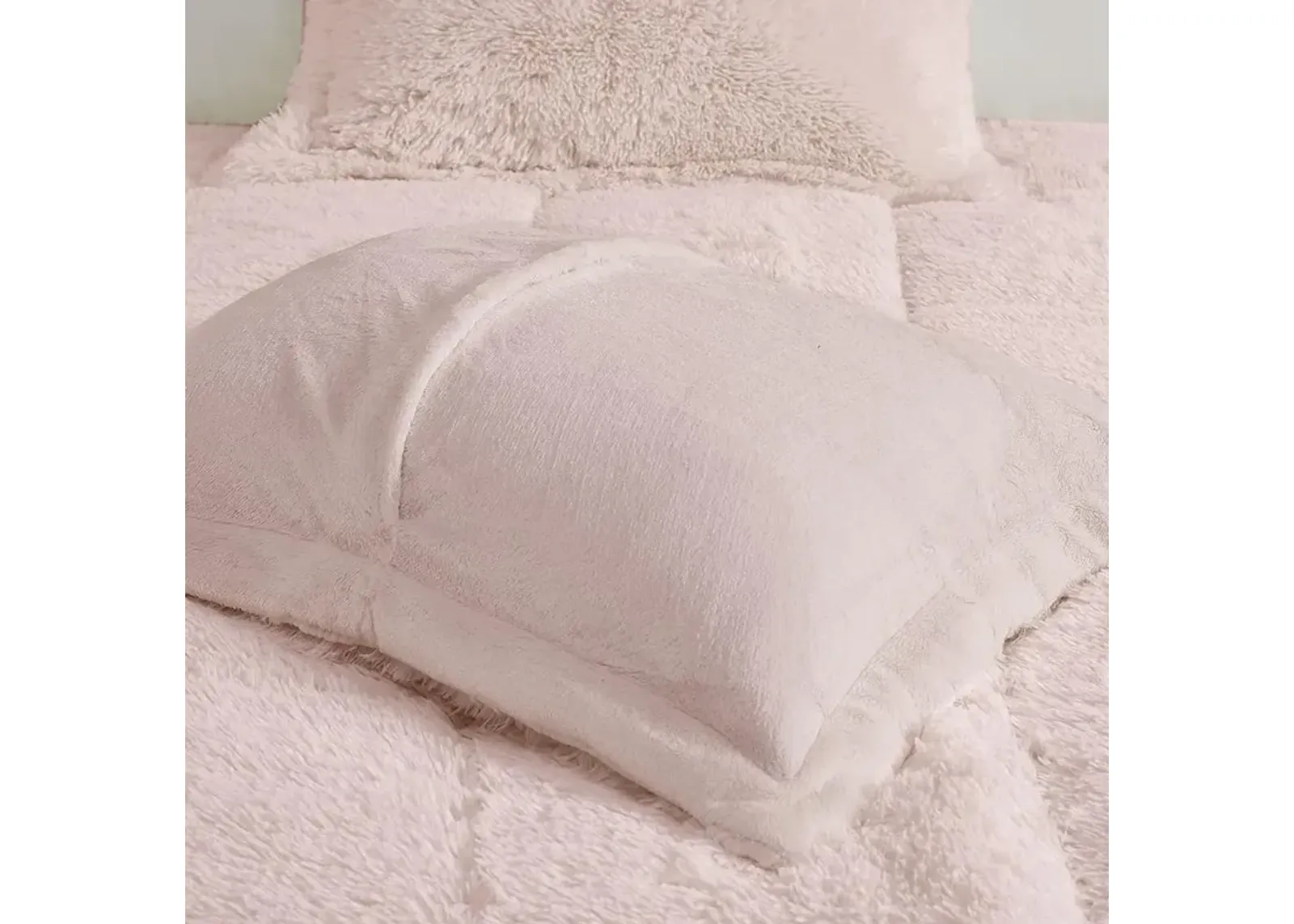 Belen Kox Plush Bliss Long Fur Comforter Set Blush, Belen Kox