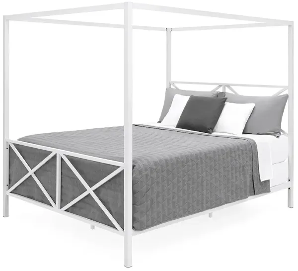 Hivvago Queen size Modern Industrial Style White Metal Canopy Bed Frame