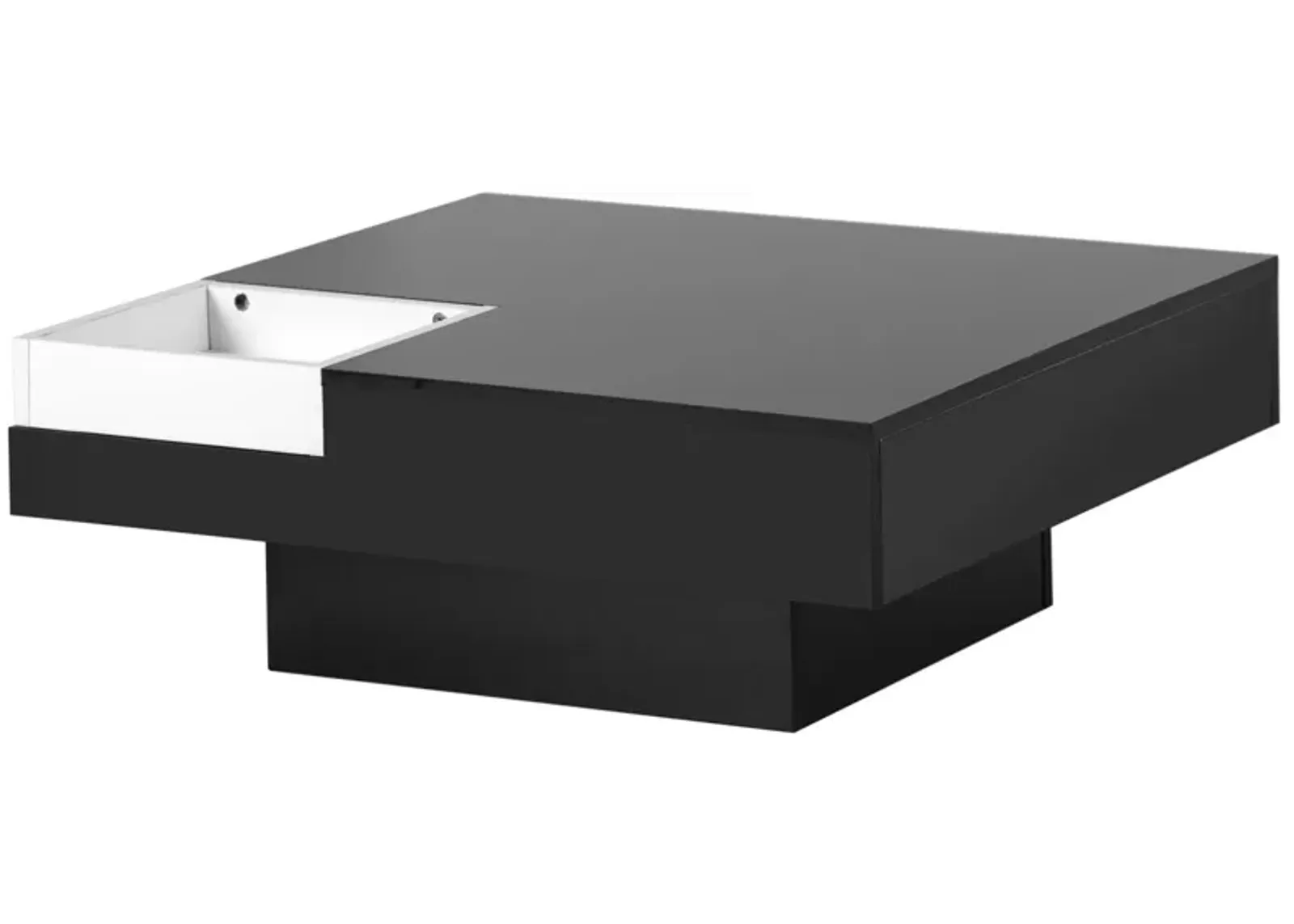 Modern Minimalist Design Square Coffee Table with Detachable Tray and Plug-in 16-color LED Strip Lights Remote Control