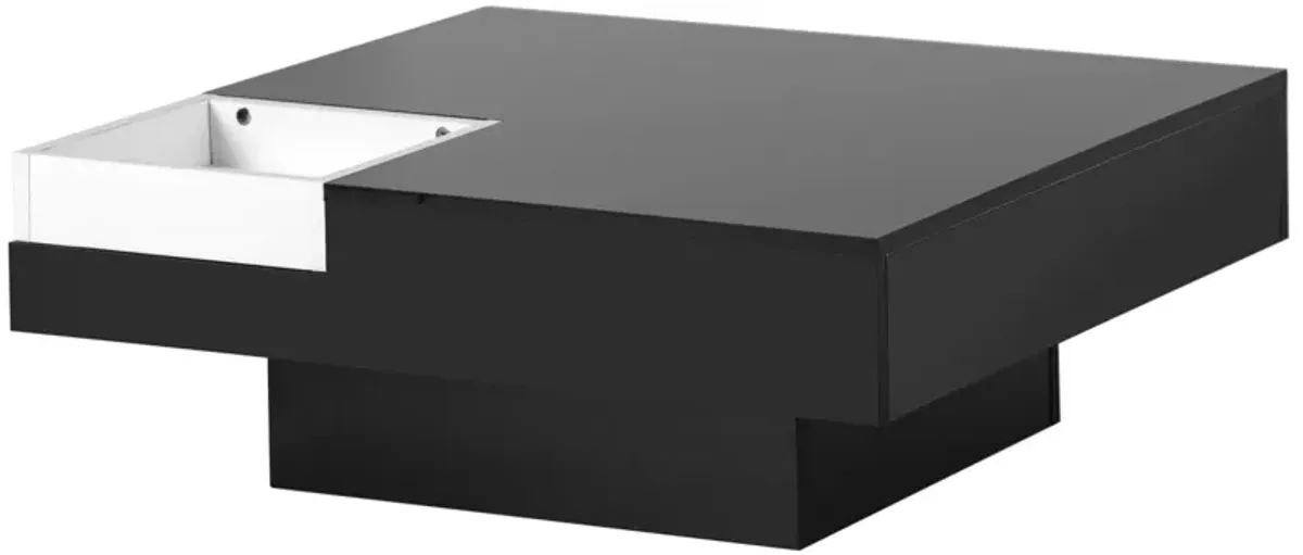 Modern Minimalist Design Square Coffee Table with Detachable Tray and Plug-in 16-color LED Strip Lights Remote Control