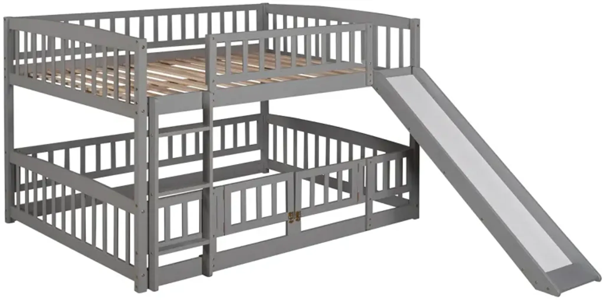 Bunk Bed With Slide Full Over Full Low Bunk Bed With Fence And Ladder ...