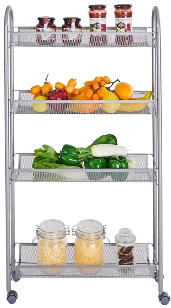 Honeycomb Mesh Style 4-Layer Removable Storage Cart Compact and Versatile Organizer for Home or Office
