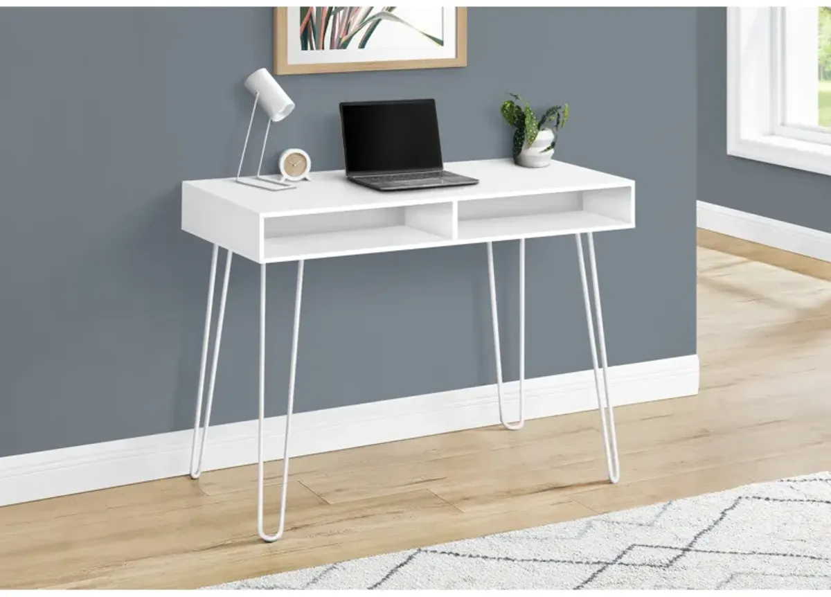 Monarch Specialties I 7770 Computer Desk, Home Office, Laptop, Left, Right Set-up, Storage Drawers, 40"L, Work, Metal, Laminate, White, Contemporary, Modern